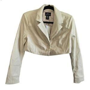 Urban Outfitters Cream Faux Leather Cropped Button Jacket NWT Small